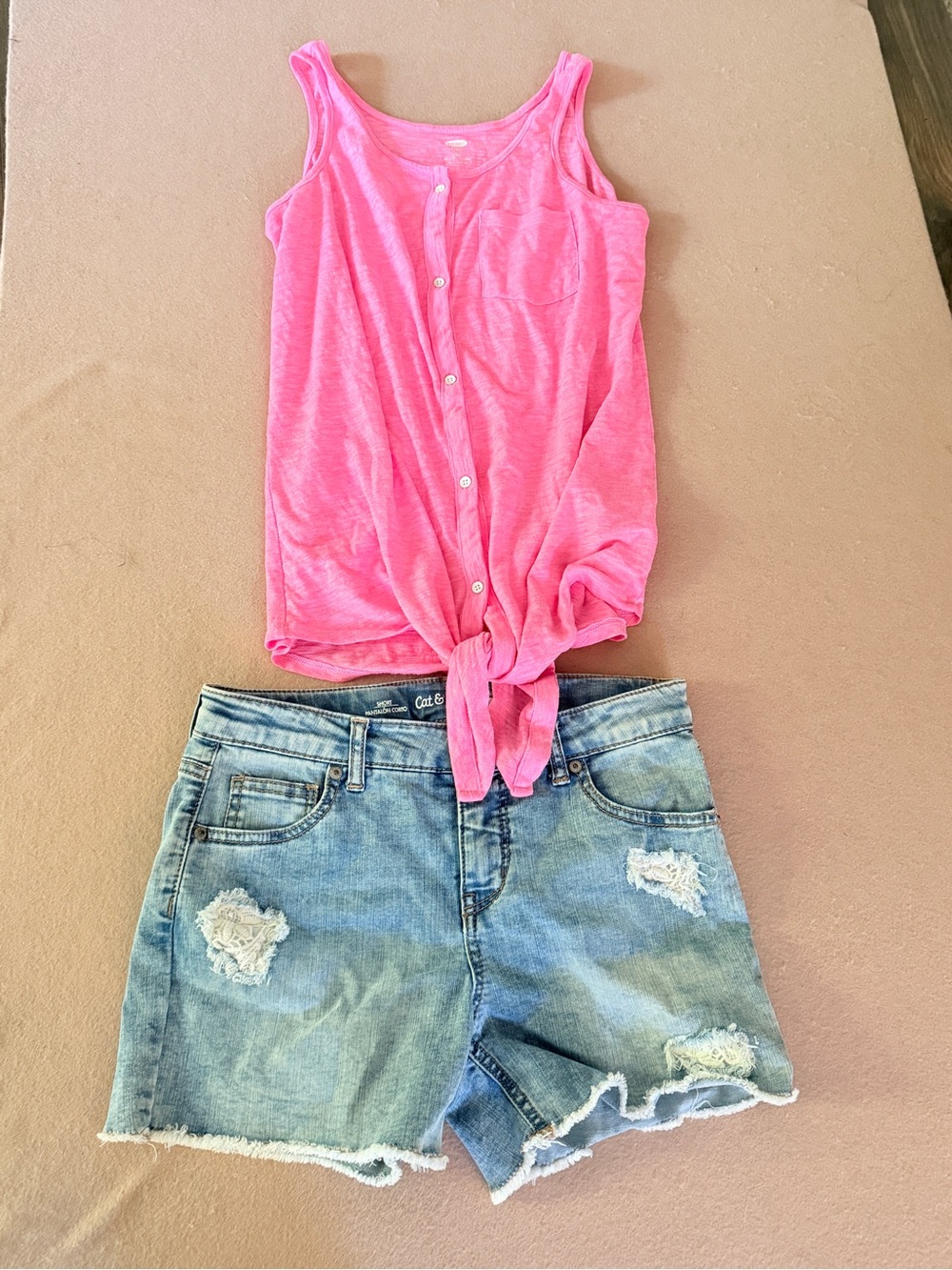 Girls 12/14 shorts tank summer bundle clothing lot pink denim